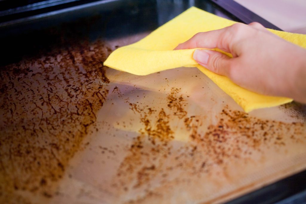 Chemicals for the oven are not good for the kitchen countertops.