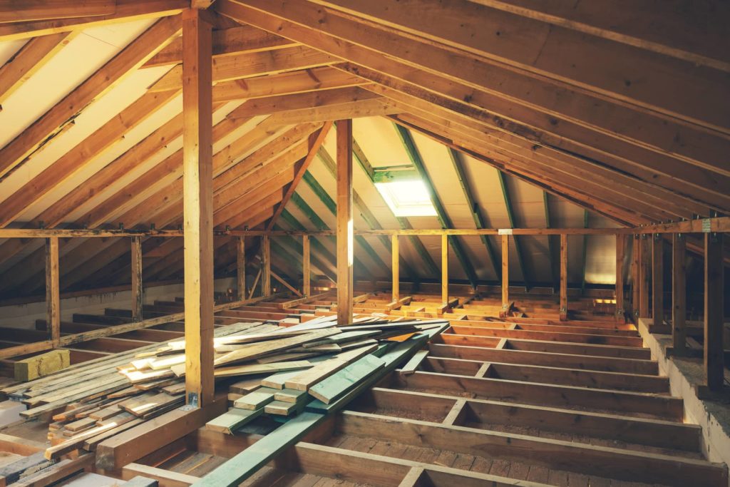 Empty truss and board attic space ready to be built out.