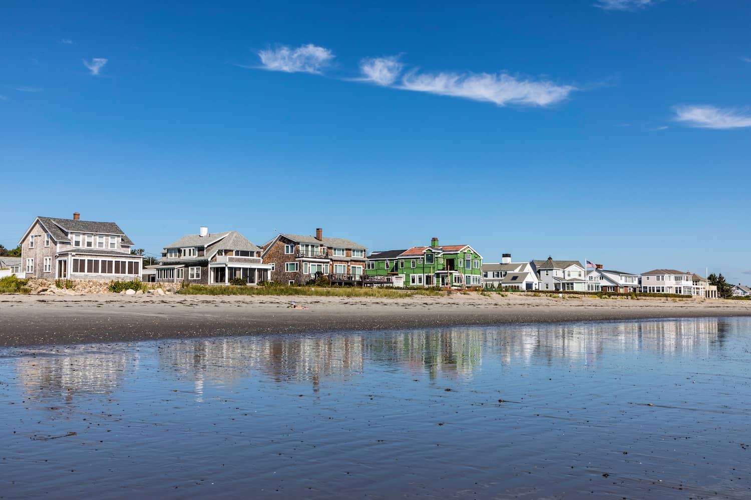 beautiful coastline with beach houses in Rye, New Hampshire